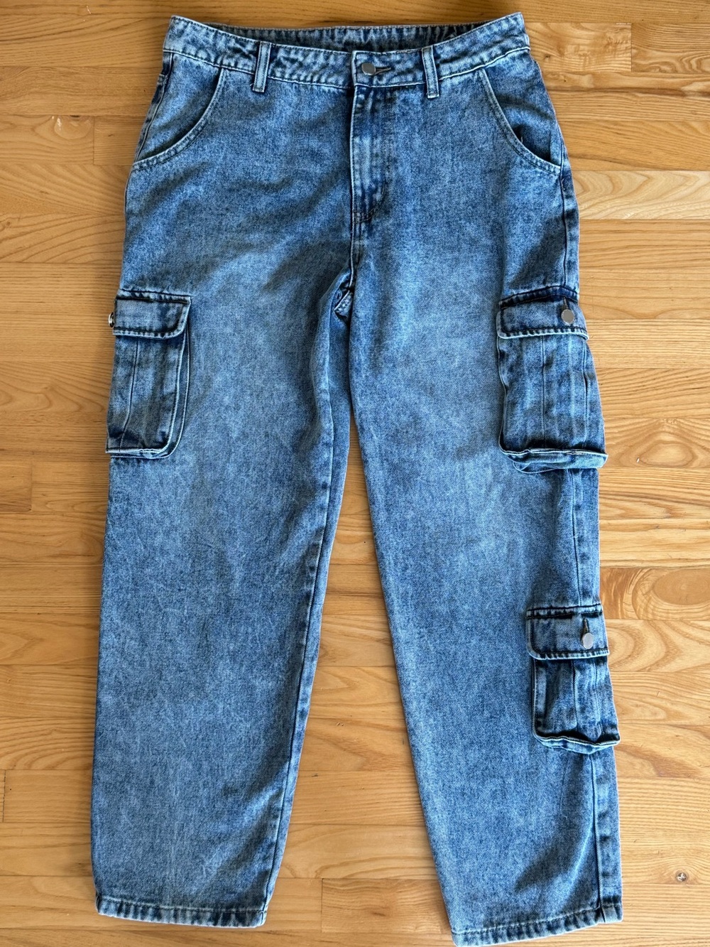 Orange Kiss Essentials Acid Wash Denim Cargo Pants - Women’s Size L (34x30)